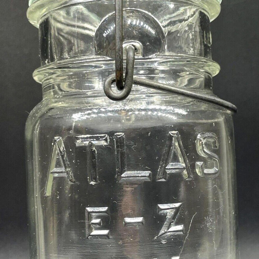 ATLAS E Z SEAL Half Pint Mason Jar Clear Wire Bale Glass Lid Vintage